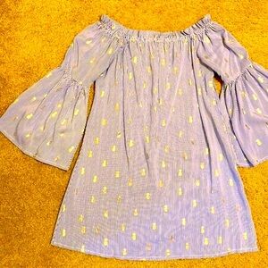 Solitaire Swim Coverup/top Blue White Golden Pineapples Size Medium